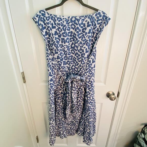 Piazza Del Tempio Linen Dress Womens XL Blue Animal Print Tie Waist Lagenlook - Picture 3 of 3
